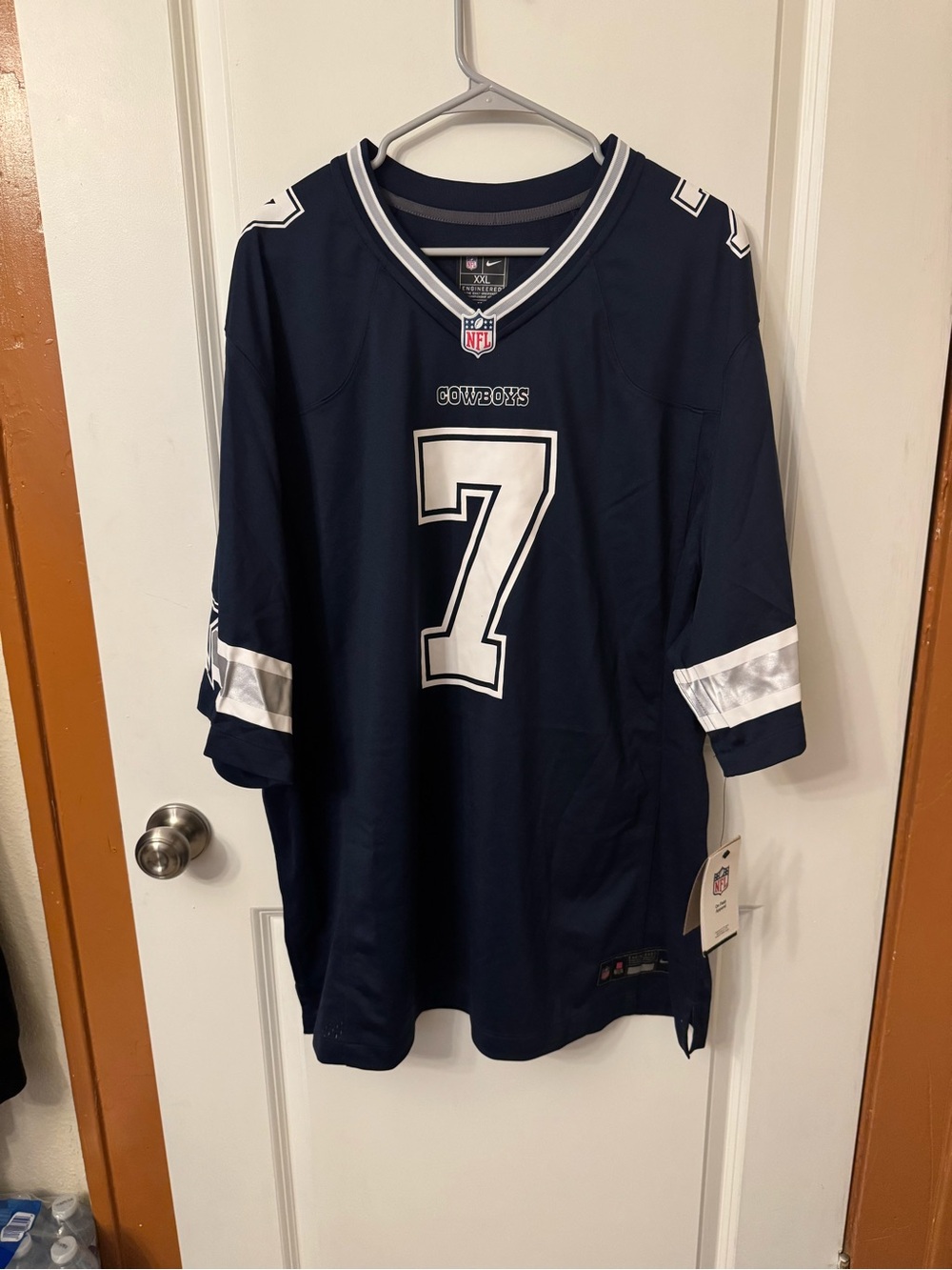 Nike Navy and White Cowboys #7 Football Jersey
